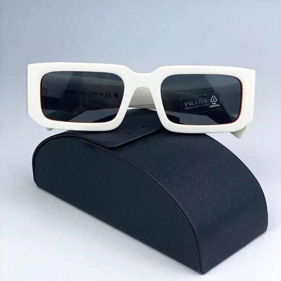 NEW Prada PR06YS 17M5S0 Talc Orange Dark Grey Rectangle Unisex Sunglasses - Picture 1 of 12